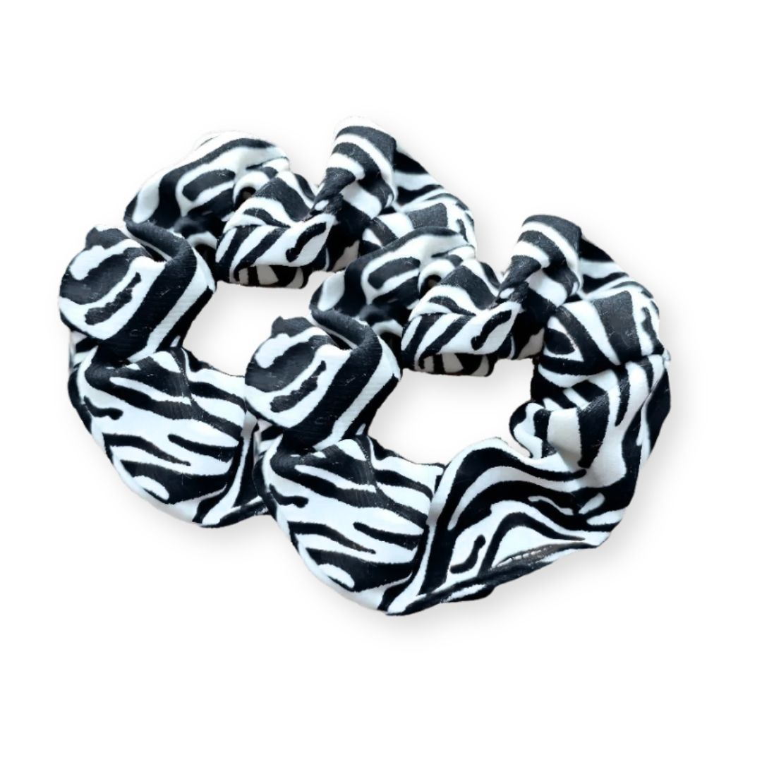 Lot de 2 chouchous léopard motif zèbre couleur blanc et noir en tissu épais - Chic & Coquette