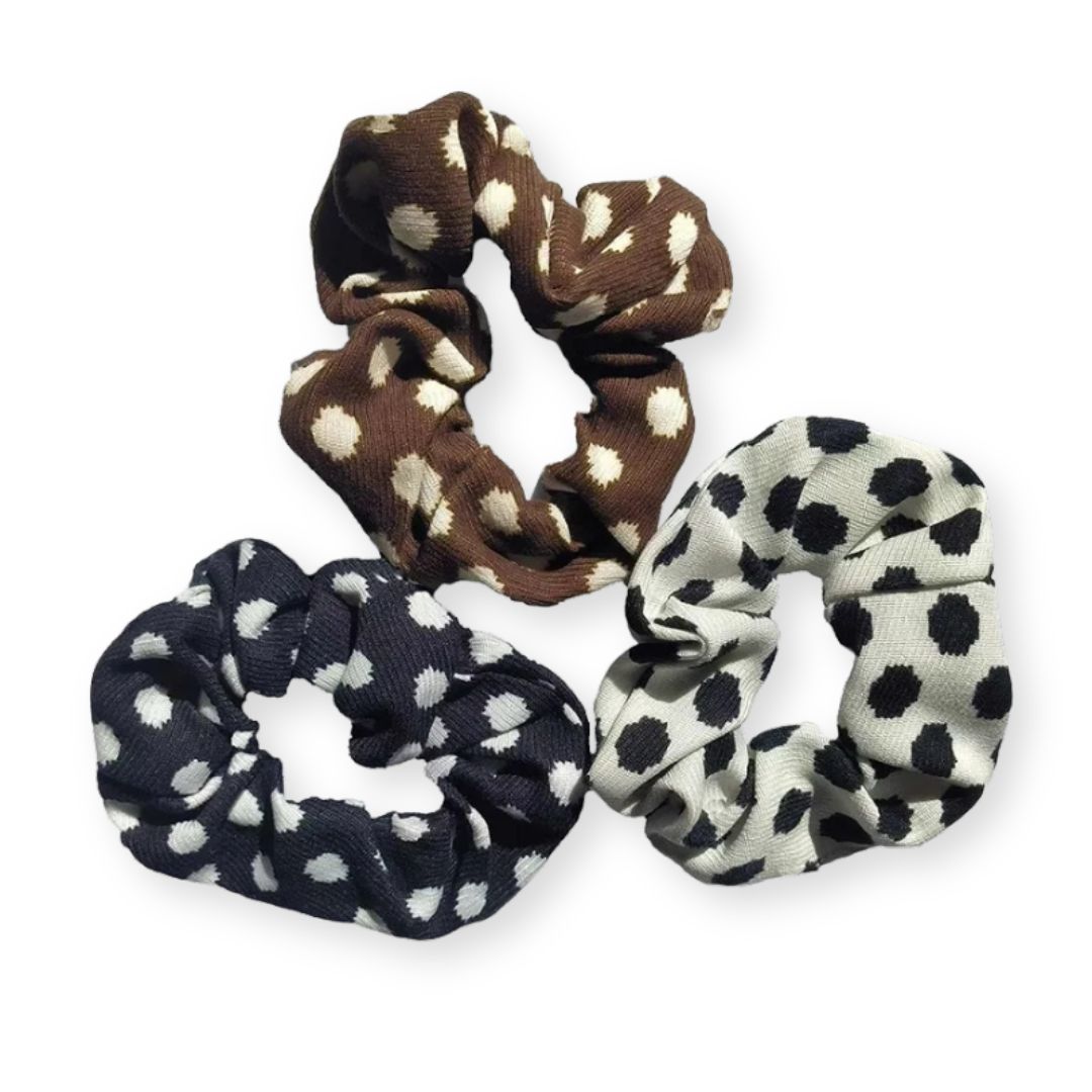 Lot de 3 chouchous imprimé léopard à pois blanc et noir en tissu épais - Chic & Coquette