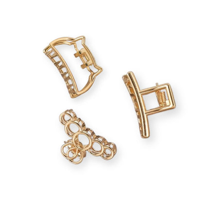 Lot de 3 petites pinces cheveux en or géométrique en forme de chat, cravate et cercle - Chic & Coquette