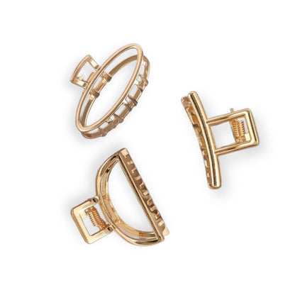 Lot de 3 petites pinces cheveux en or géométrique en forme d'ovale, cravate et demi-cercle - Chic & Coquette