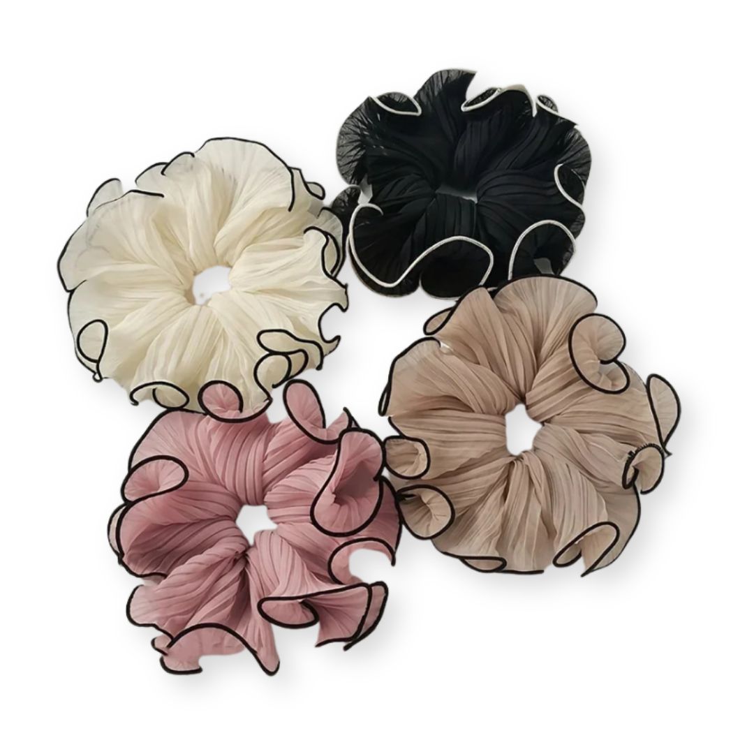 Lot de 4 grands chouchous en mousseline de soie blanc, noir, rose et café - Chic & Coquette