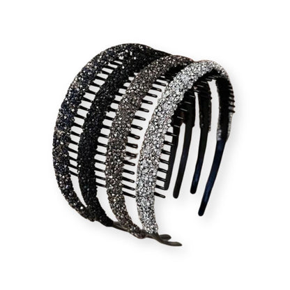 Serre-Tête Fin Antidérapant en Strass Brillant – 3 couleurs Lot 4 pièces - Chic & Coquette
