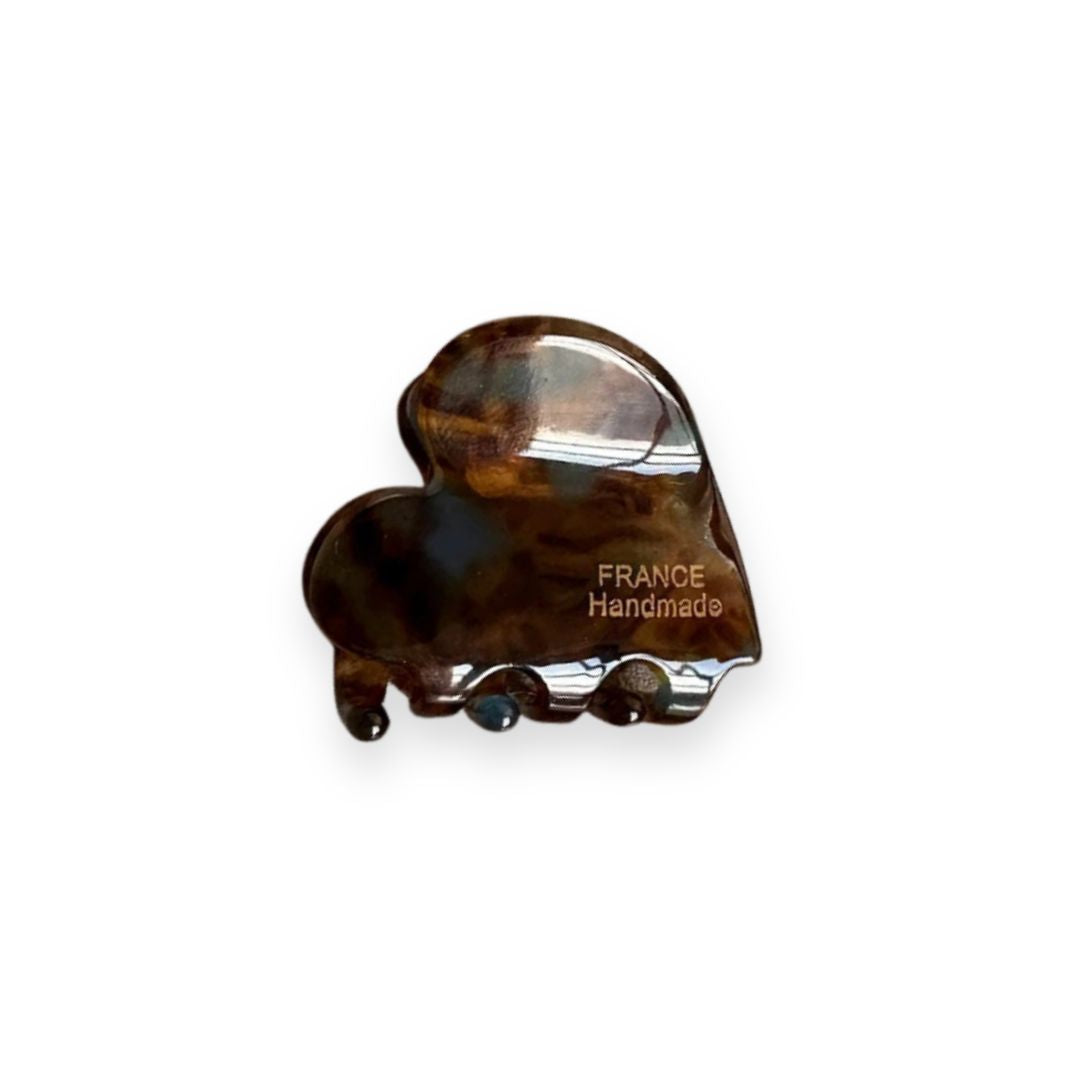 Mini pince à cheveux coeur léopard foncé en acétate - Chic & Coquette