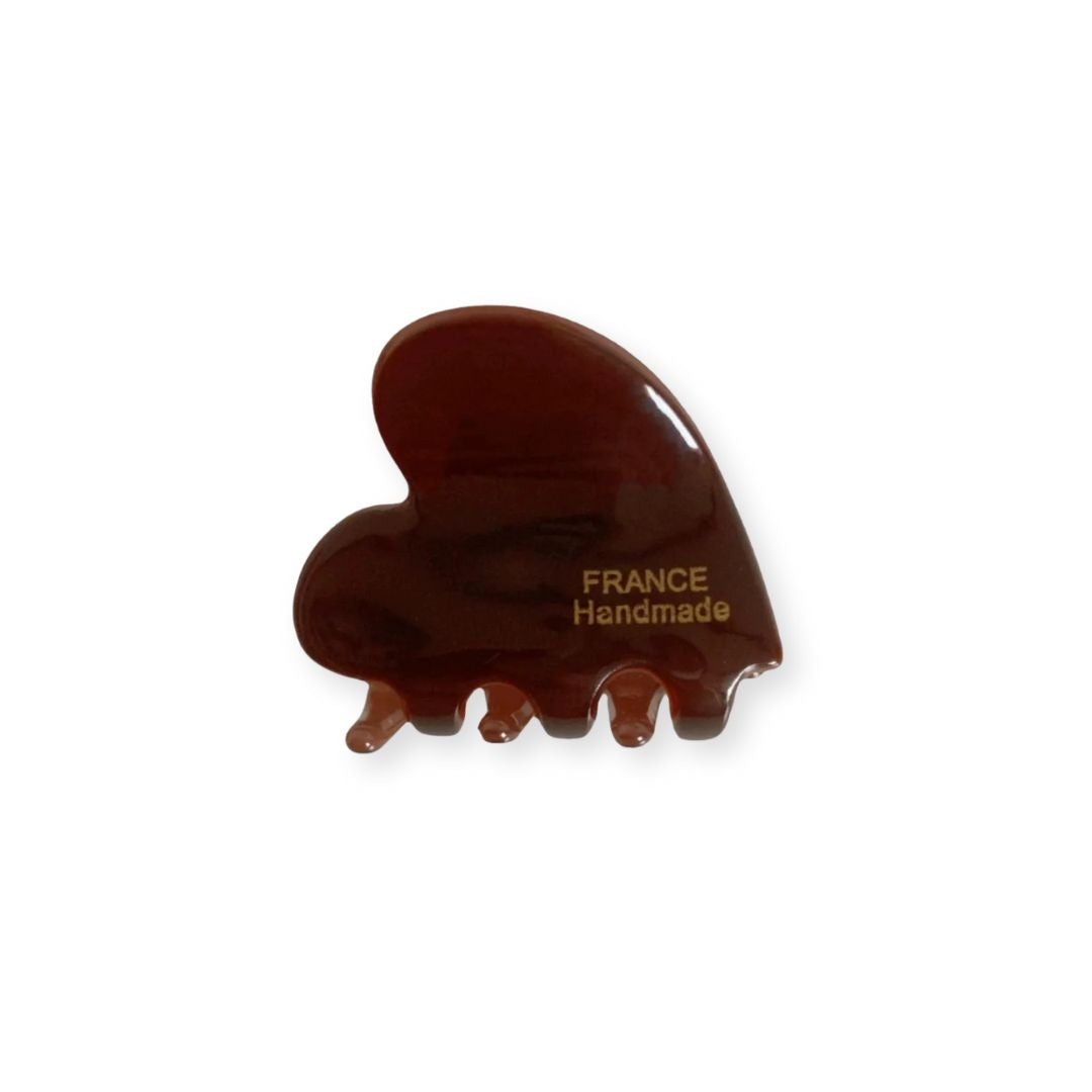 Mini pince à cheveux coeur marron en acétate - Chic & Coquette