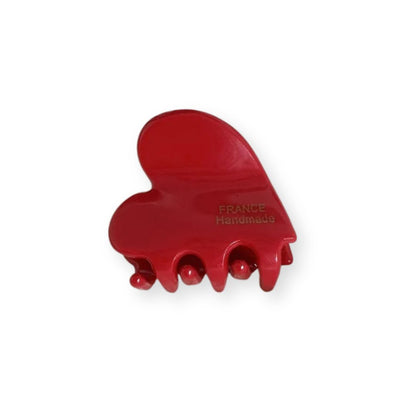 Mini pince à cheveux coeur rouge en acétate - Chic & Coquette