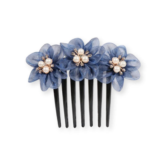 Peigne à cheveux fleurs tissées en fil de soie Bleu foncé - Chic & Coquette