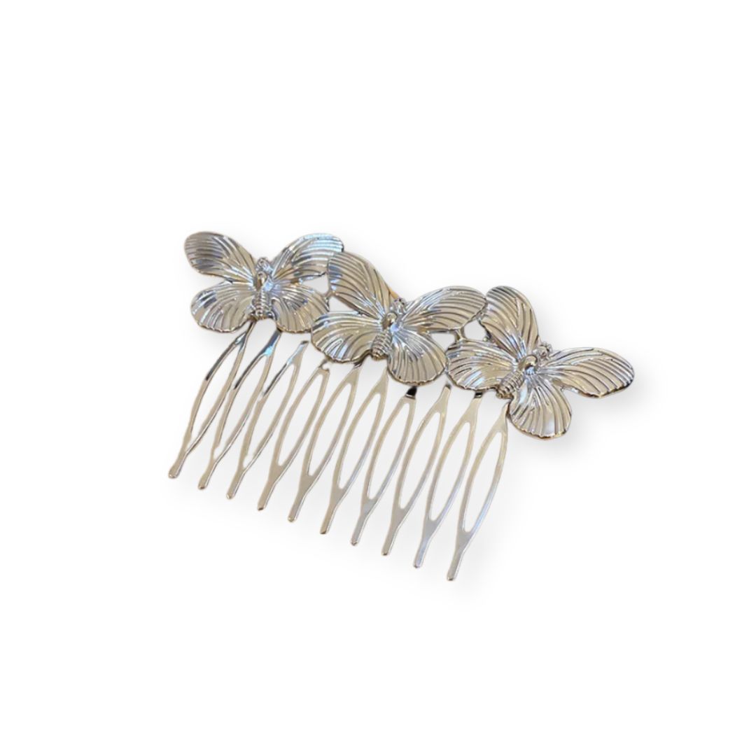Peigne à cheveux métal argenté avec papillon élégant 1 - Chic & Coquette