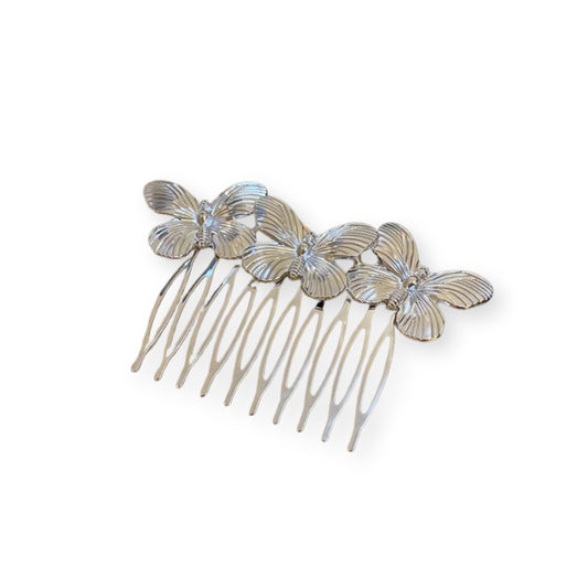 Peigne à cheveux métal argenté avec papillon élégant 1 - Chic & Coquette