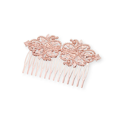 Peigne à cheveux en métal fleurs vintages Or rose - Chic & Coquette
