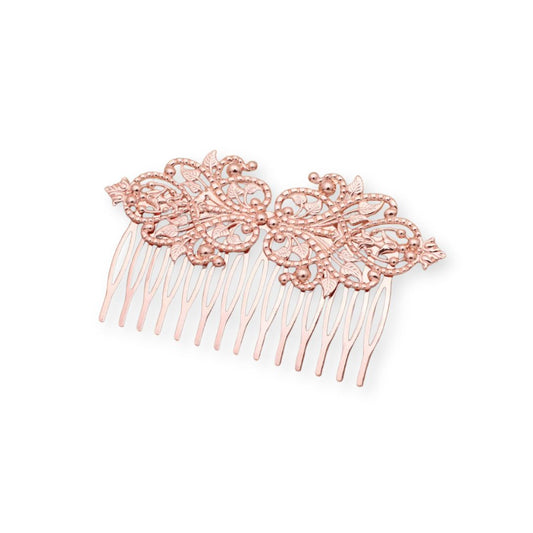 Peigne à cheveux en métal fleurs vintages Or rose - Chic & Coquette