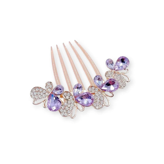 Peigne à cheveux papillon en zircon scintillant Violet - Chic & Coquette