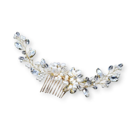 Peigne cheveux mariage orné de perles et strass étincelants 1 - Chic & Coquette