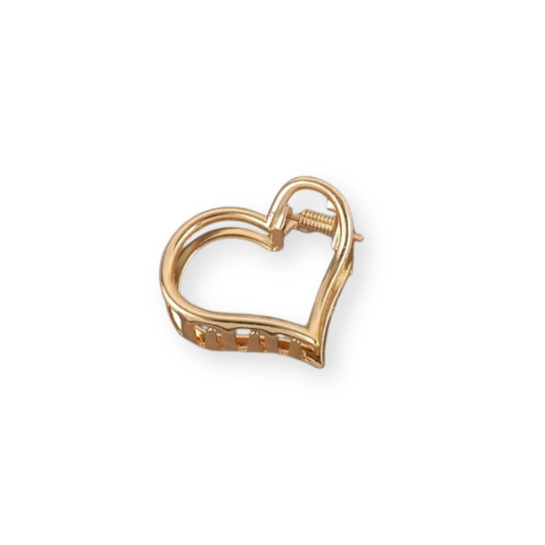 Petite pince à cheveux crabe géométrique en forme de coeur en or creux - Chic & Coquette