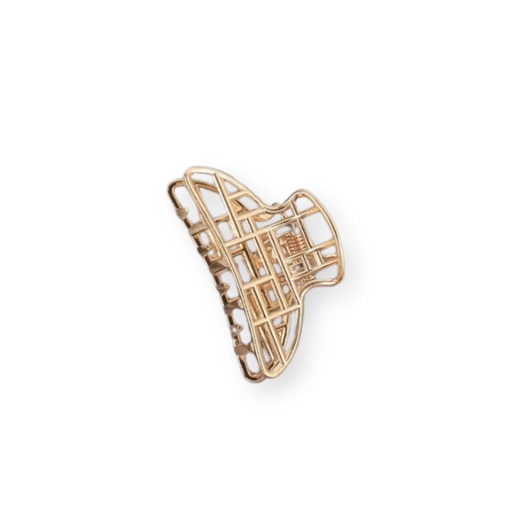 Petite pince à cheveux crabe géométrique en forme de maille en or creux - Chic & Coquette