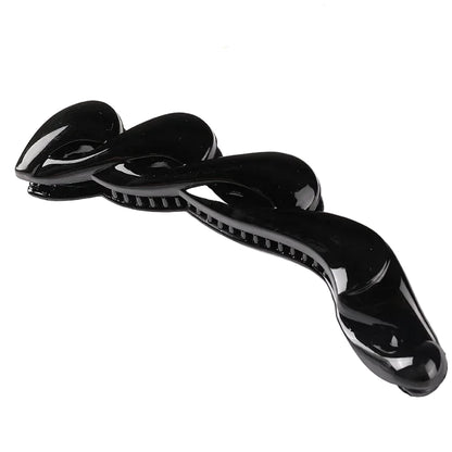 Pince à cheveux banane torsadée brillante en plastique – Coloris chic noir - Chic & Coquette