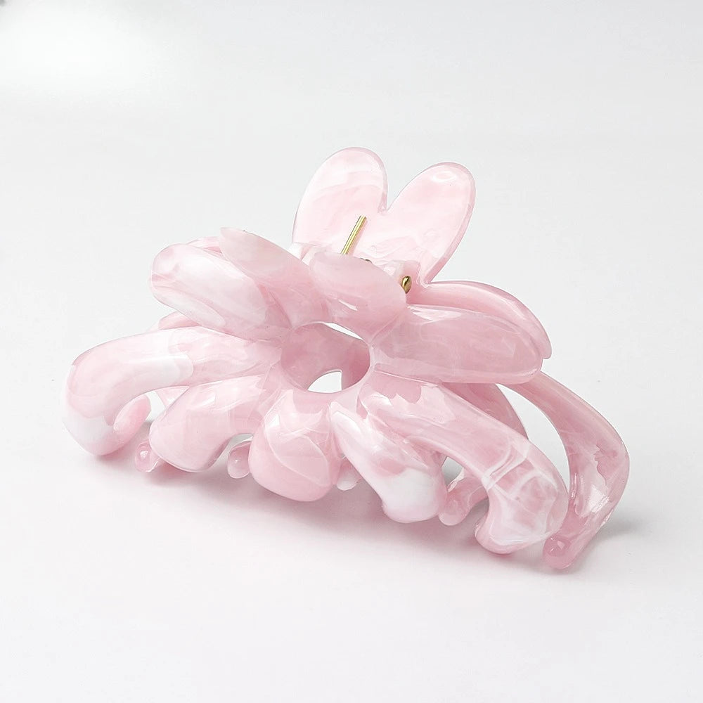 Pince à cheveux crabe en acétate style fleurs en aquarelle Rose fond gris - Chic & Coquette