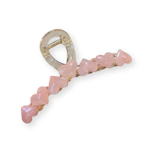 Grande pince à cheveux crabe transparente ornée de petits cœurs 1 - Chic & Coquette