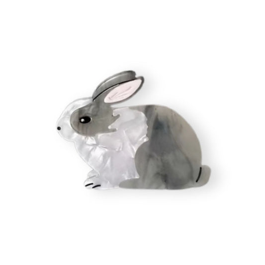 Pince à cheveux petit lapin gris en acrylique - Chic & Coquette