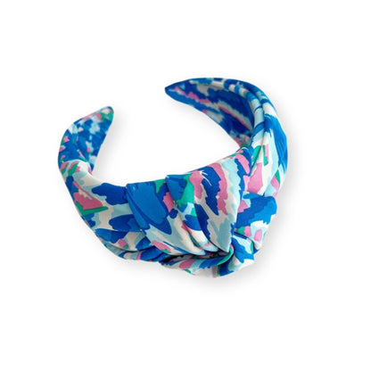 Serre-tête grand nœud en satin tie-dye Bleu - Chic & Coquette