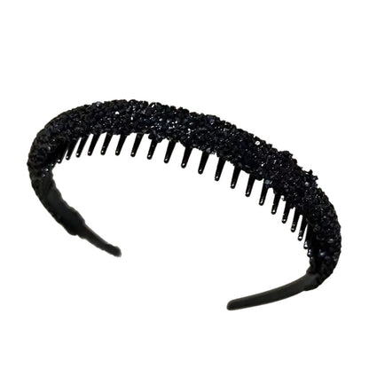 Serre-Tête Fin Antidérapant en Strass Brillant – 3 couleurs Noir - Chic & Coquette