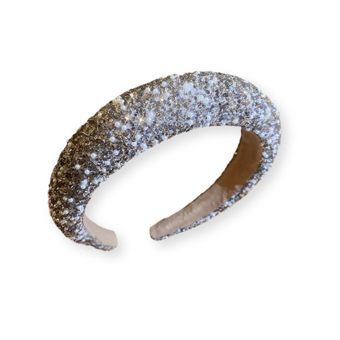 Serre-tête antidérapant orné de strass et de perles Gris foncé - Chic & Coquette