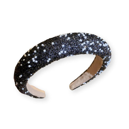 Serre-tête antidérapant orné de strass et de perles Noir - Chic & Coquette
